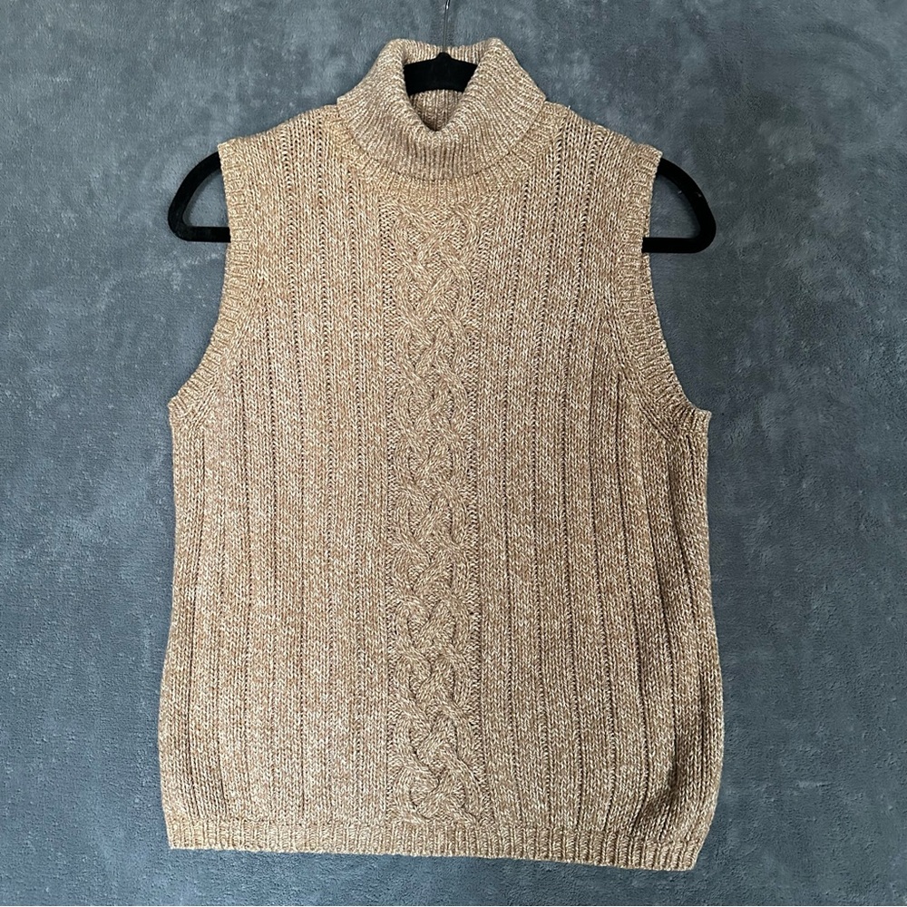 Pendleton Silk Blend Tan Cable Knit Sleeveless Tu… - image 1